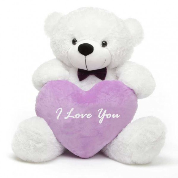 3 feet big white teddy bear with purple I Love You Heart